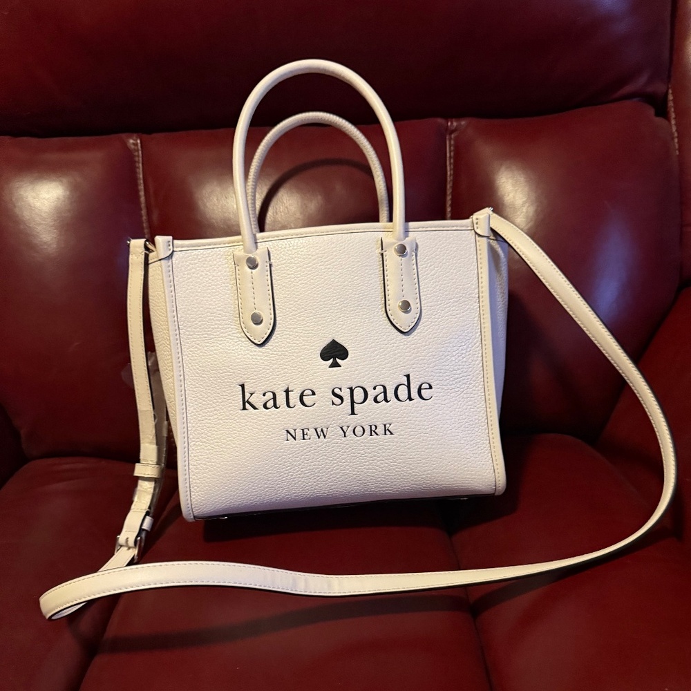 Kate Spade  Leather Creme Embossed Black Logo Mini Tote Orig. $349